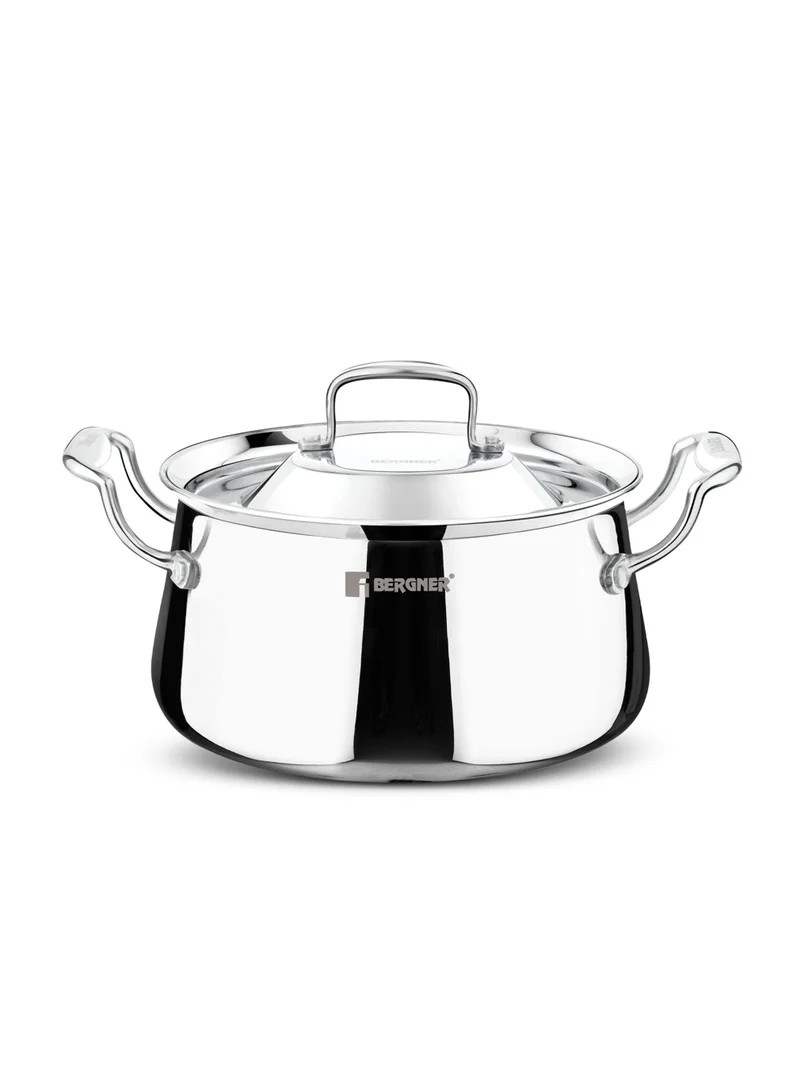 بيرجنر Bergner Argent Samsara 28cm (3.5L) Tri-Ply Stainless Steel Deep Cooking Pot, Cook &  Serve Handi for Biryani, Rice, Curries, Pulao, Consumes Less Oil, Healthy Cooking, Induction & Gas Stove Compatible